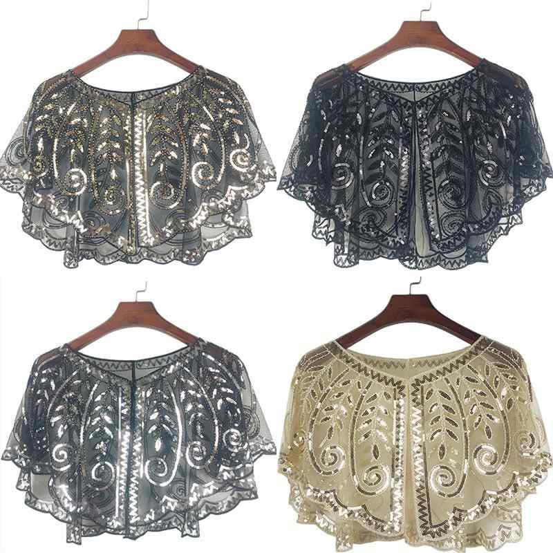 ショール レディース スパンコール ビーズ装飾 透かし編み メッシュ ショート丈 羽織り 薄手 軽量 ゆったり エレガント 上品 春夏 日よけ(x2)