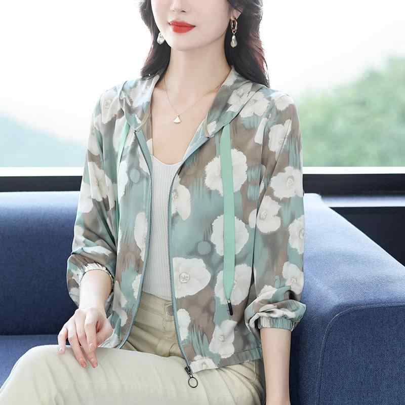 UVカット パーカー レディース フード付き 薄手 冷房対策 ジップアップ 長袖 春夏 ショート丈 シフォン..