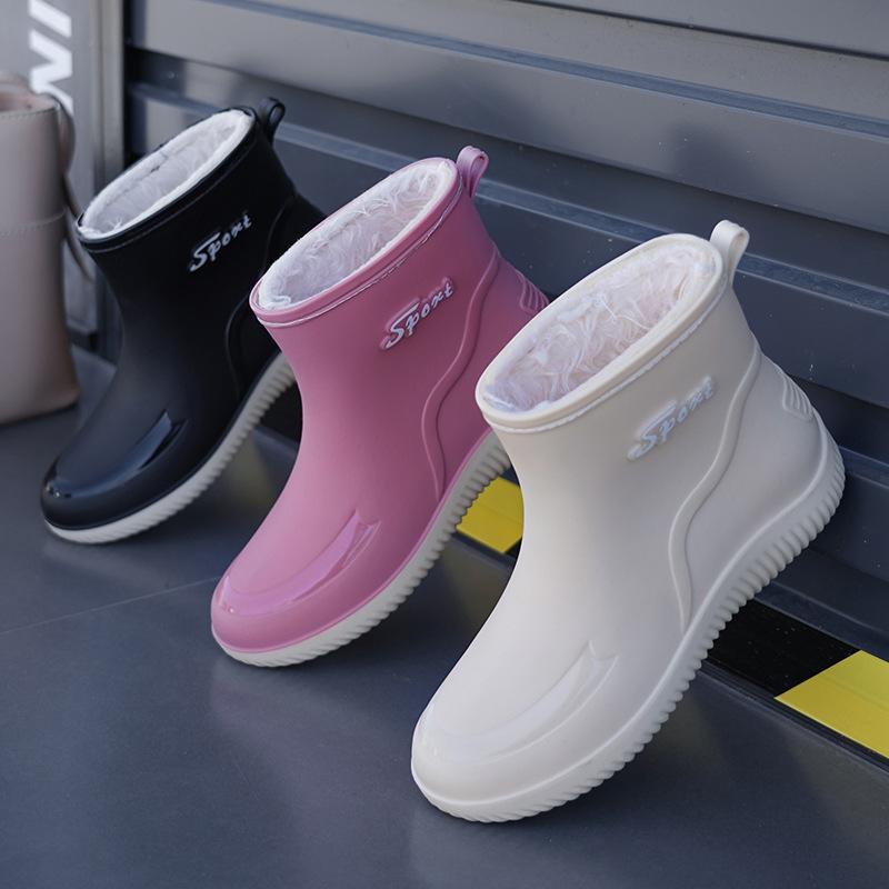 レインブーツ レディース 裏起毛 取り外し可能 滑り止め 防水 防寒 厚底 耐摩耗 ミドル丈 PVC素材 スリッポン 秋冬 長靴