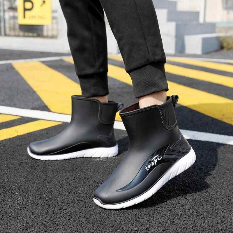 レインシューズ メンズ ショート丈 防水 一体型 ゴム製 裏ボア 保温 滑り止め 厨房 作業靴 釣り用 耐摩耗性 オールシーズン対応(x2)