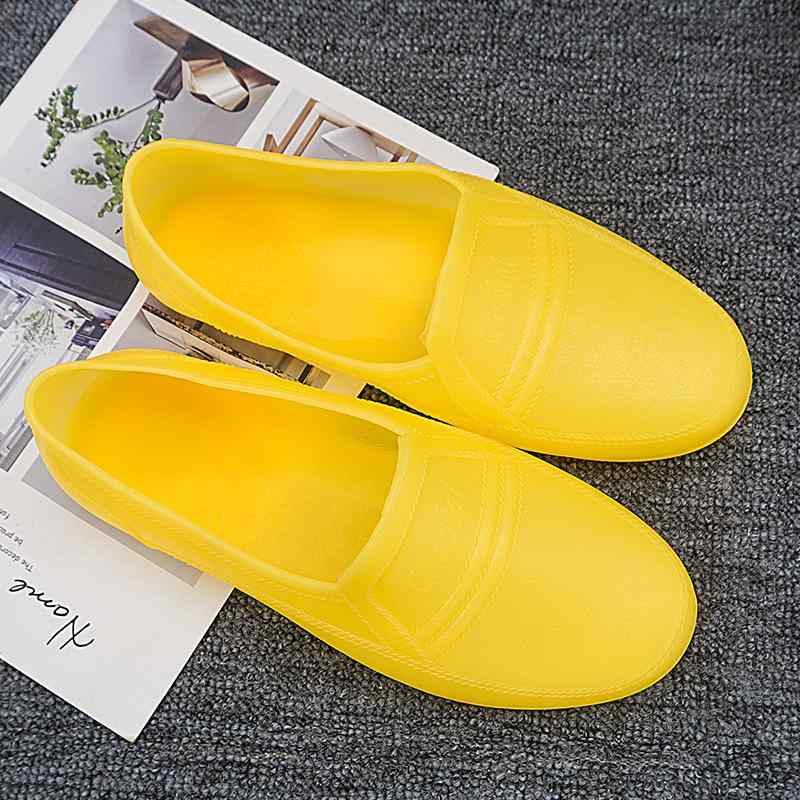 雨靴 メンズ 作業用 長靴 安全 滑りにくい 防滑 建築現場 厨房 工場 PVC ゴム底 防水 耐摩耗性 イエロー ローカット(x2)