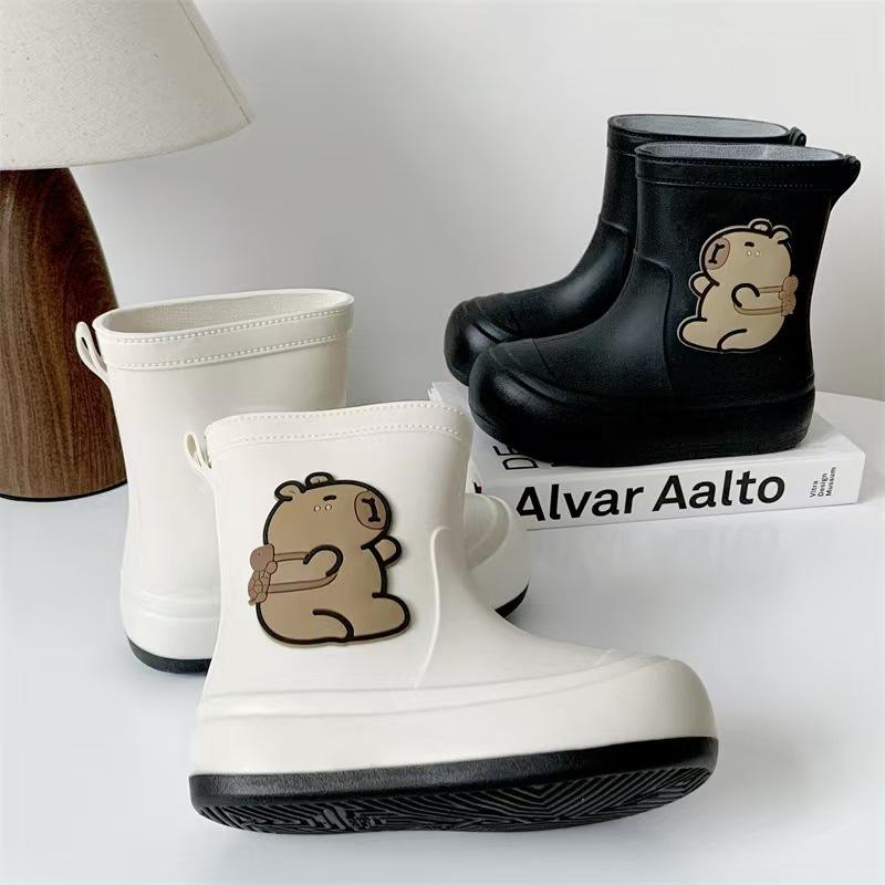 レインブーツ レディース カピバラ柄 かわいい 日系 おしゃれ ミドル丈 ミドルヒール PVC製 外履き カジュアル 雨の日 通学用 オールシーズン対応