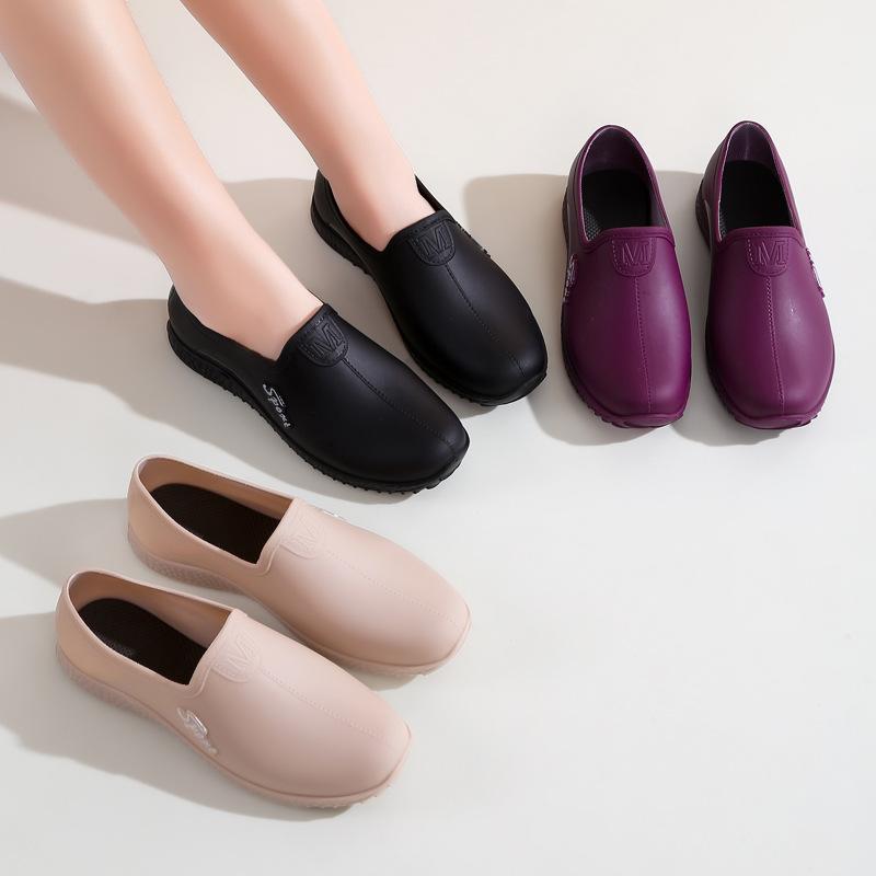 雨靴 レディース 軽量 防水 滑り止め ローカット 浅履き キッチン作業用 デイリーユース PVC素材 低ヒール レインシューズ(x2)