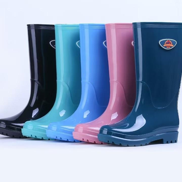 雨靴 レディース 厚手 作業用 ロング丈 長靴 PVC製 一体成型 スリップオン 防水 ローヒール オールシーズン 大人用 農作業 ガーデニング 洗車(x2)