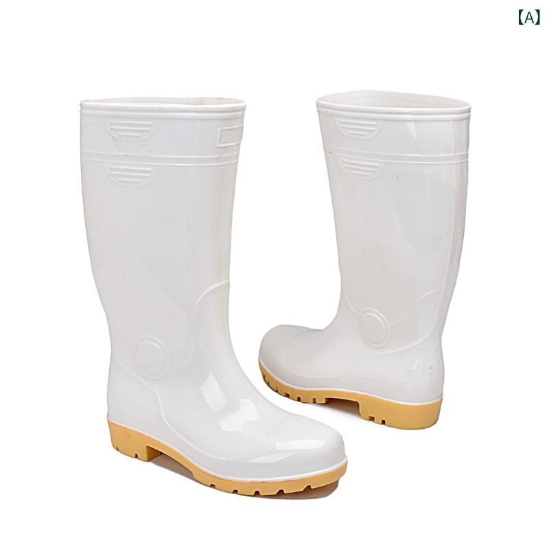 ゴム長靴 メンズ 作業用 農作業 業務用 食品工場 厨房向け 防水 滑り止め 耐摩耗 厚底 ロング丈 PVC製 ホワイト