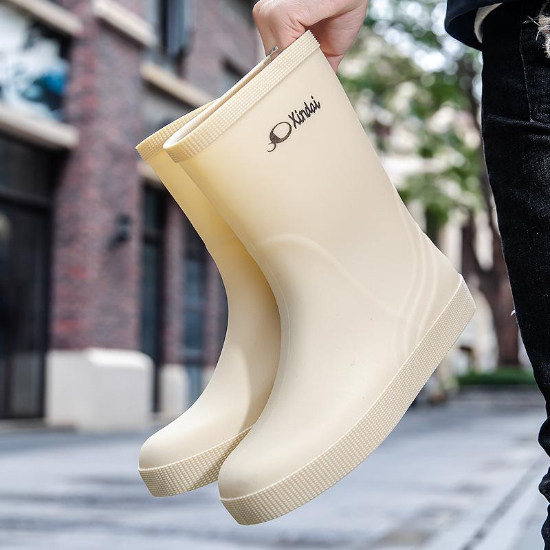 レインブーツ レディース メンズ 男女兼用 ミドル丈 防水 防滑 耐摩耗 ローヒール バイカラー PVC製 ラバーブーツ おしゃれ 作業用 洗車用