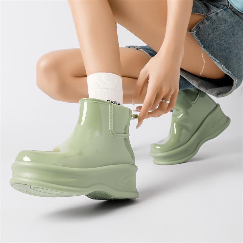 レインシューズ レディース レインブーツ 厚底 滑り止め ショート丈 PVC素材 無地 おしゃれ カジュアル デイリーユース オールシーズン対応 ローヒール(x2)
