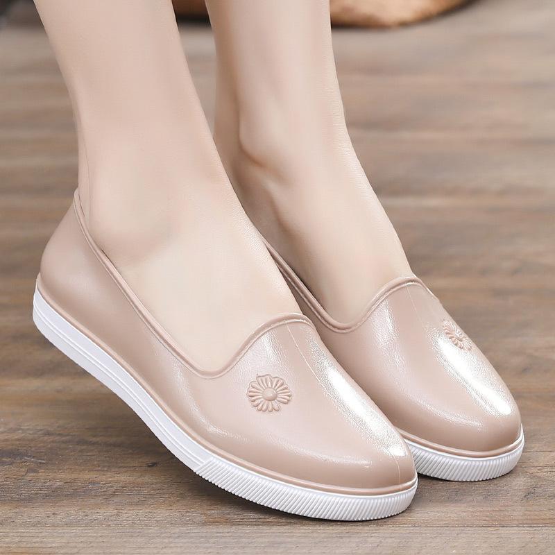 レインシューズ レディース ローカット 防水 滑り止め フラットソール キッチン 作業靴 仕事用 PVC素材 普段使い 梅雨対策 シンプル(x2)