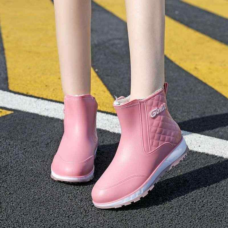 レインブーツ レディース ショート丈 キッチン 作業靴 滑り止め 耐摩耗性 オールシーズン おしゃれ 防水 PVC素材 裏ボア仕様 ピンク グリーン ベージュ