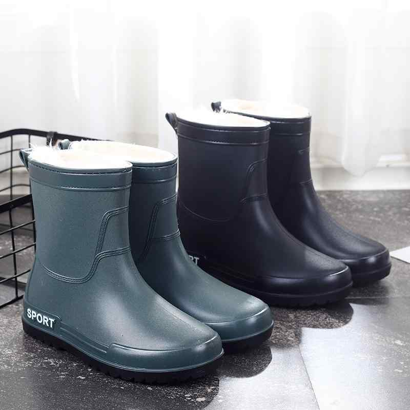 レインブーツ メンズ 防水 滑り止め 防寒 裏ボア 中綿入り ミドル丈 長靴 男性用 ゴム製 作業靴 厨房 デリバリー 配達用 雨の日 雪の日 耐摩耗 スリッポ...