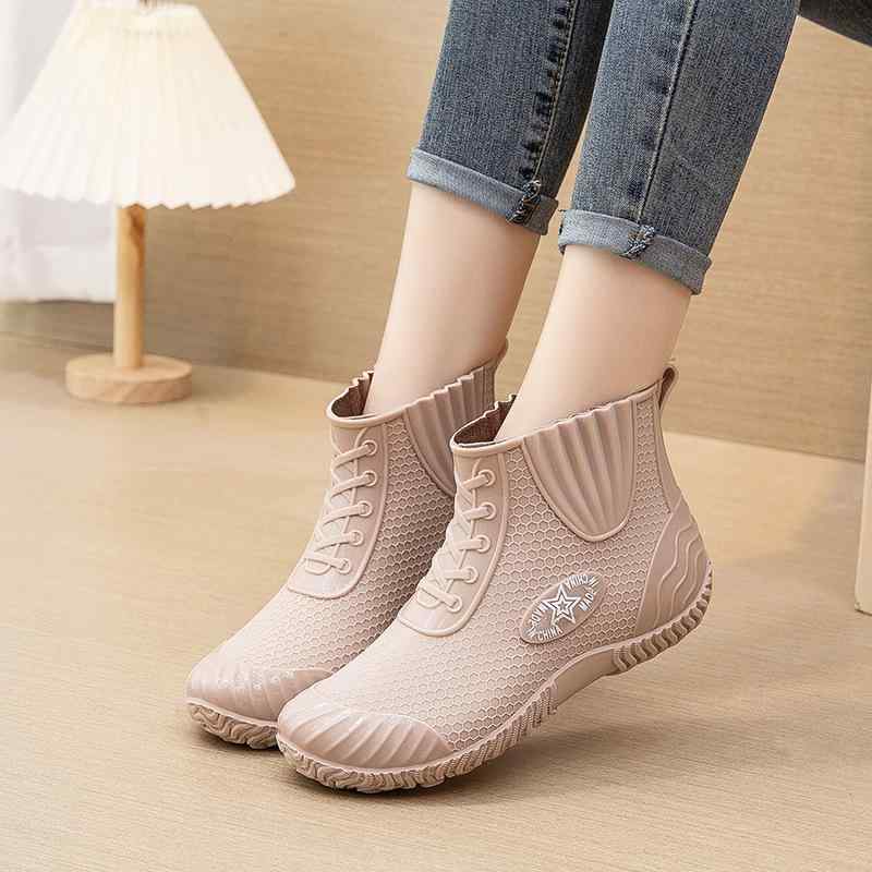 レインブーツ レディース 防滑 防水 ローカット 裏ボア あったか 防寒 スリッポン おしゃれ カジュアル 外履き 通勤 通学 梅雨対策 無地 シンプル ショート丈 PVC製 ラバーブーツ 長靴 雨靴 ローヒール 女性用