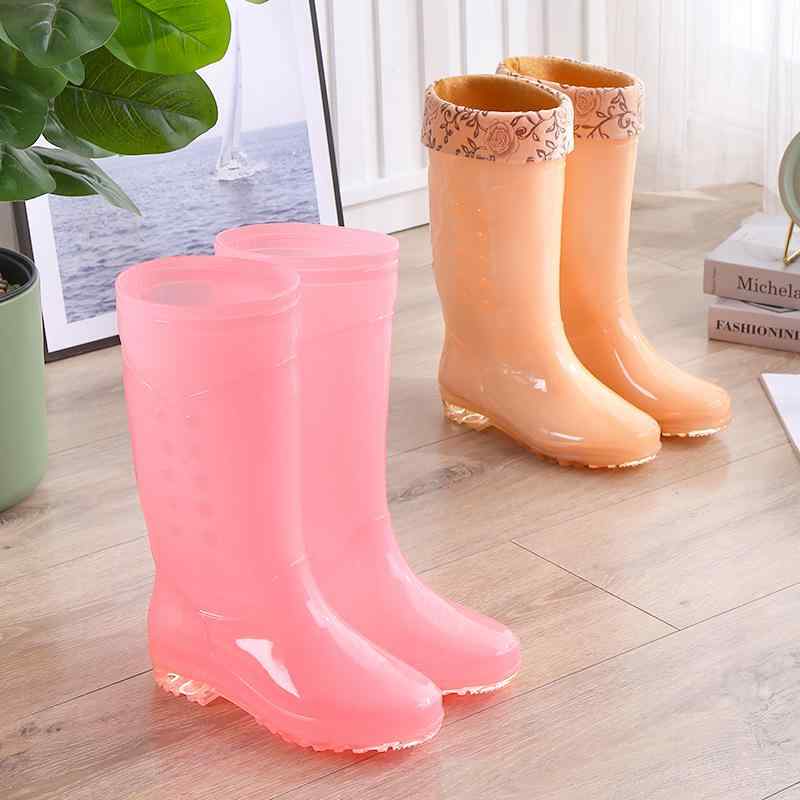 レインブーツ レディース 防水 滑り止め クリア PVC製 ロング丈 ハイカット かわいい ローヒール 無地 長靴 裏地なし 大人用 オールシーズン キャンディ...