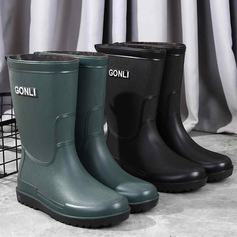 レインブーツ メンズ 滑り止め 防水 保温 ミドル丈 長靴 オールシーズン フラットソール 耐摩耗性 PVC製 裏ボア 裏起毛 作業用 工事現場