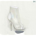 ショートブーツ レディース 大人っぽい オープントゥ 15cmヒール 超ハイヒール 厚底 クリア 切り替え マルチカラー ステージ イベント用 サイドジッパー ピンヒール 耐摩耗性 春夏秋(x2)