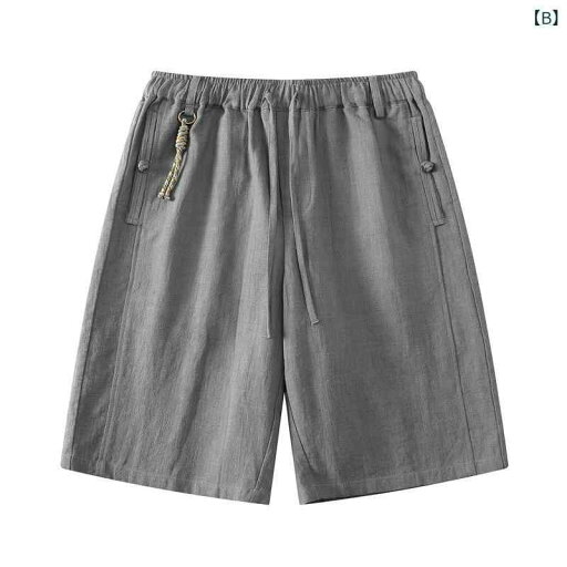 パンツ メンズ 中国風 リネン コットンリネン ハーフパンツ 膝丈 薄手 無地 ストレート カジュアル ドローストリング 大きいサイズ ゆったり ミッドライズ ウォッシャブル