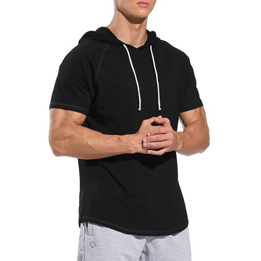 Tシャツ メンズ 吸汗速乾 フード付き 半袖 スポーツ トレーニング ランニング ジム フィットネス ウェア トップス 無地 ポリエステル スリムフィット カジュアル 部屋着(x2) Tシャツ メンズ 吸汗速乾 フード付き 半袖 スポーツ トレーニング ランニング ジム フィットネス ウェア トップス 無地 ポリエステル スリムフィット カジュアル 部屋着(x2)