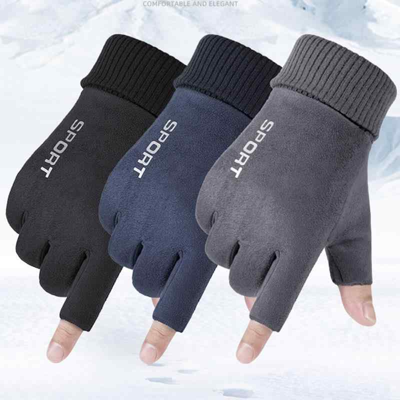 グローブ メンズ スエード調 二重層 厚手 防寒 指なし スマホ対応 運転用 滑り止め 冬用 サイクリング レーシング