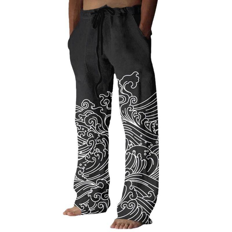 パンツ メンズ 4wayストレッチ オクトパス柄 3Dプリント ストレートワイド ゆったり ドローコード ロン..