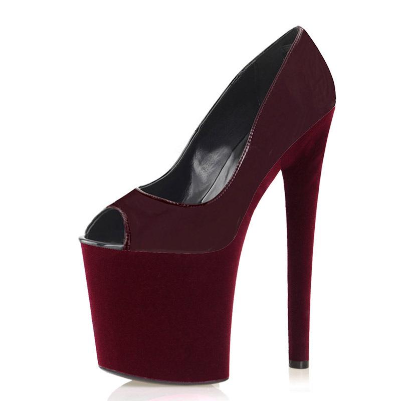 パンプス レディース 20cmヒール 超ハイヒール 細ヒール ピンヒール 厚底 プラットフォーム 脚長効果 浅履き つま先オープントゥ カラーブロック スエード調 フェイクレザー パーティー ドレス キャバ フォーマル 春秋(x2)