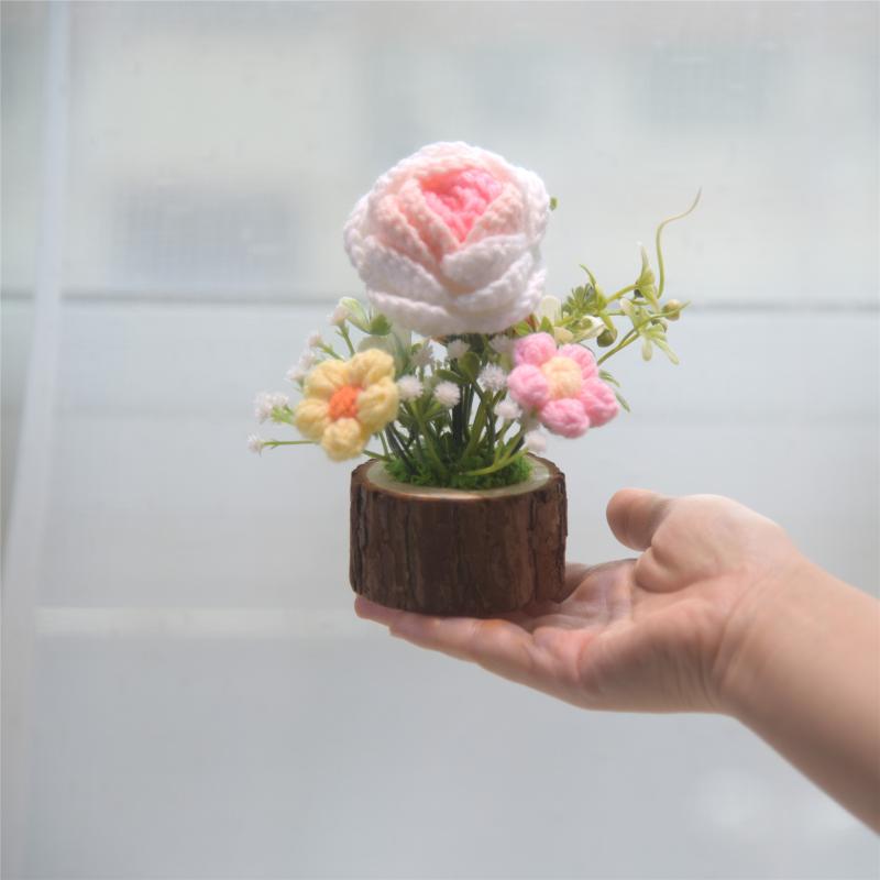 造花 枯れない 水やり不要 手編み 毛糸 かぎ針編み ひまわり ローズ 鉢植え 卓上 インテリア 置物 おしゃれ ギフト プレゼント