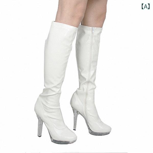 ニーハイブーツ レディース 超ハイヒール 厚底 13cmヒール 防水台 脚長効果 サイドジップ 大きいサイズ..