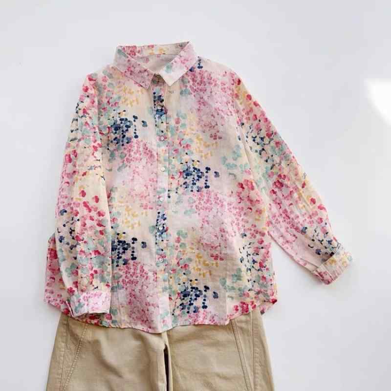 ブラウス レディース 薄手 ゆったり ルーズフィット マカロンカラー フローラル柄 個性的デザイン 着回し万能 レトロ カジュアル スタンドカラー 長袖 ポリエステル 春夏