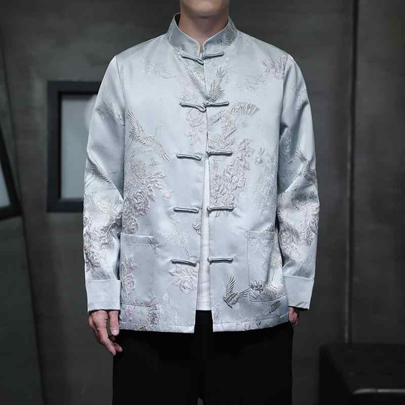 ジャケット メンズ シワになりにくい 伸縮性 竹繊維素材 秋冬 中国風 レトロスタイル ジャガード織り タンフースーツ 漢服 カジュアル 大きいサイズ アウター