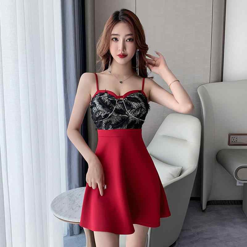 ワンピース レディース ホテル ナイトクラブ マッサージ 制服 ユニフォーム セクシー スタイルアップ 細見え効果 Aライン ショート丈 ストラップ ノースリーブ 春夏 ポリエステル スパンデックス(x2)