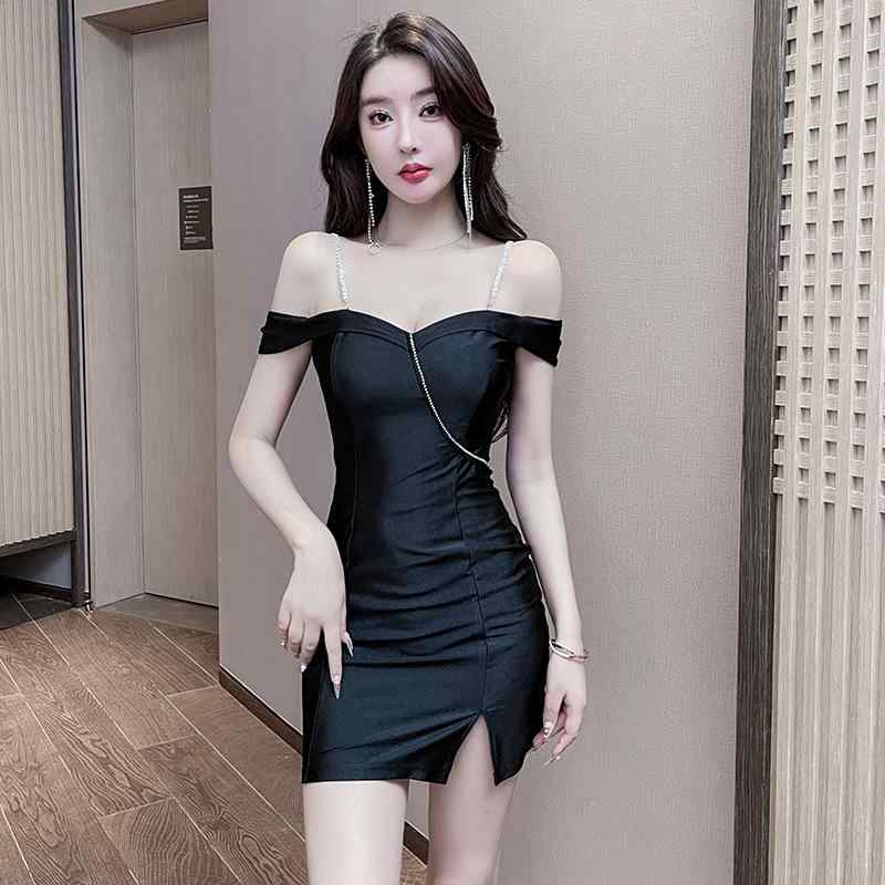 ワンピース レディース 夏 セクシー オフショルダー ボディコン ミニ丈 タイト キャバドレス ナイトドレス 着痩せ効果 無地 黒 半袖 ポリエステル(x2)