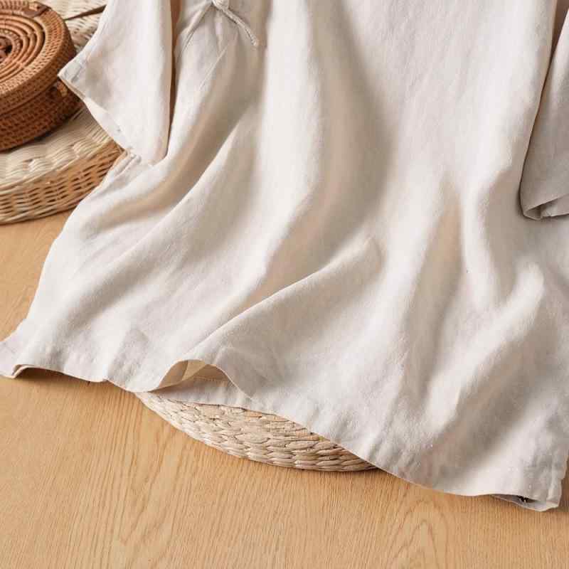 トップス レディース 半袖 Tシャツ ブラウス コットン 綿 斜め襟 チャイナボタン レトロ カジュアル プルオーバー ミドル丈 無地 ゆったり クラシカル アンティーク風 アジアンテイスト