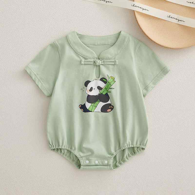 ロンパース ベビー 男女兼用 新生児 乳幼児 綿 コットン A類安全基準 薄手 半袖 かわいい プルオーバー 肌着 夏用 グリーン カバーオール