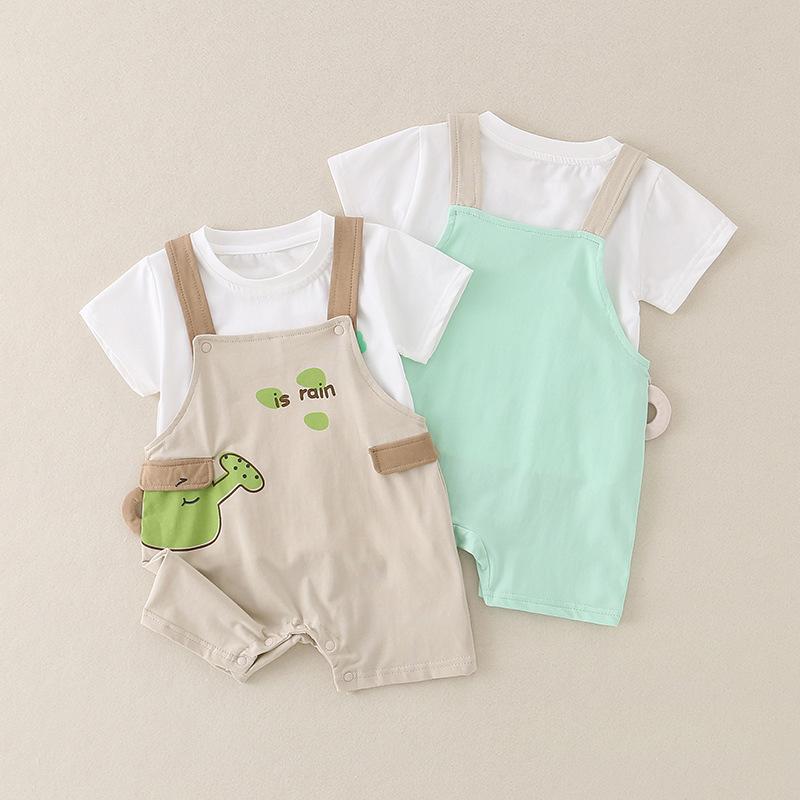 キッズ ベビー 夏服 半袖 薄手 柔らか素材 かわいい 動物柄 キャラクター柄 サロペット セットアップ ..