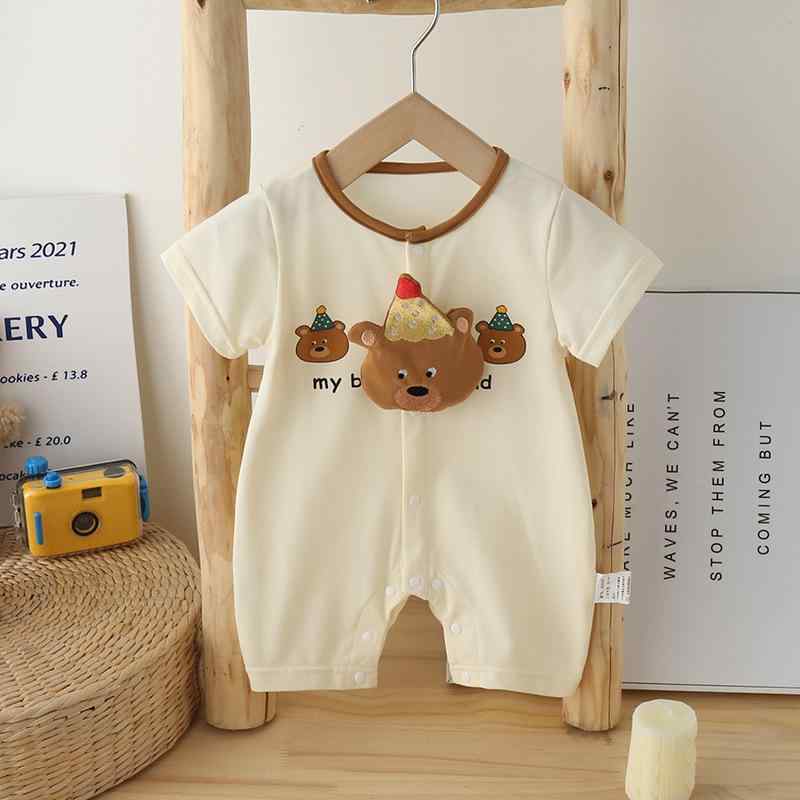 ・カテゴリ: カバーオール、ロンパース・性別: ユニセックス・袖丈: 半袖・厚さ: 薄手・主な素材: 綿95%・留め具: ボタン・スタイル: カジュアル・デザイン: ロンパース・カラー: オフホワイト・サイズ展開: 66cm、73cm、80cm、90cm