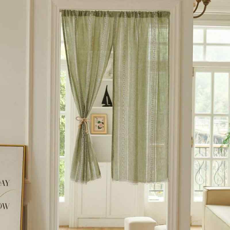 のれん 綿麻 和風 コットンリネン 目隠し 間仕切り つっぱり棒式 穴あけ不要 ショート丈 カフェカーテン リビング キッチン 寝室 玄関 店舗用 小窓 無地