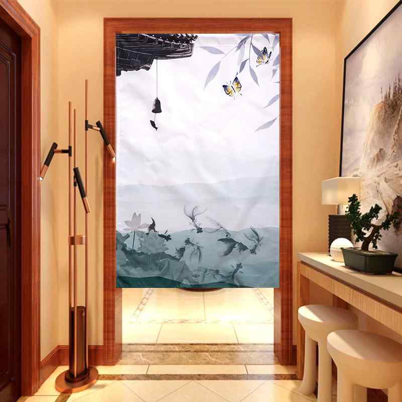 のれん 突っ張り棒式 賃貸OK 冷気対策 断熱 目隠し リビング 寝室 トイレ キッチン 間仕切り 和風 和モダン 白地 花柄 ボタニカル柄 おしゃれ 布製 秋冬(x2)