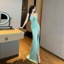 ドレス レディース セクシー ハイ スリット フロア丈 バックオープン イブニングロングドレス 深Vネック ナイトクラブ パーティー