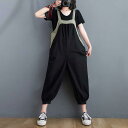 サロペット レディース ゆったり ルーズ サルエル カジュアル 薄手 綿麻 ワイドパンツ おしゃれ ポケット付き ロング丈 体型カバー オールインワン 秋冬(x2)