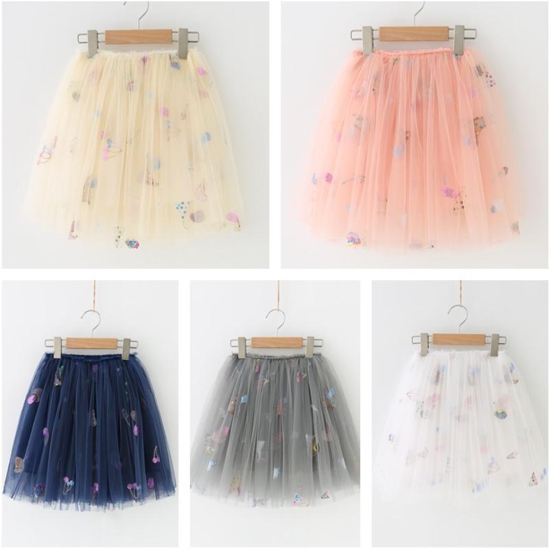 キッズ 女の子 スカート 刺繍 立体 きのこモチーフ カラフル スパンコール ボリューム チュール プリン..