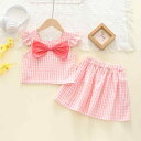スカート 女の子 春夏 チェック柄 セットアップ ツーピース おしゃれ ノースリーブ UVカット 綿混 ピンク 3歳 4歳 5歳 6歳 7歳 8歳