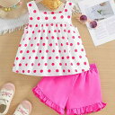 セットアップ キッズ 女の子 夏服 タンクトップ キャミソール ノースリーブ ショートパンツ 2点セット インスタ風 かわいい ピンク 水玉模様 フリル 普段着 ルームウェア ポリエステル素材