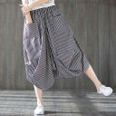 スカート レディース 綿麻 ゆったり レトロ調 ストライプ柄 ランタンスカート ミモレ丈 大きいサイズ 春夏 カジュアル(x2)