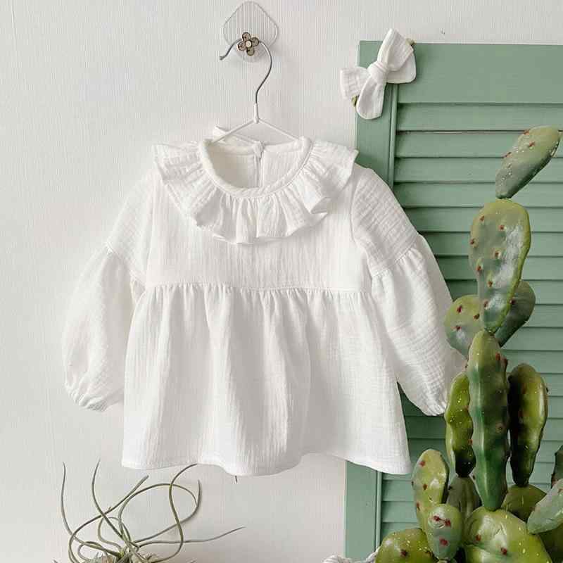 ブラウス キッズ 女の子 綿100% 長袖 フリル襟 ランタンスリーブ バックリボン 無地 かわいい 韓国風 春秋 カジュアル 通園 通学