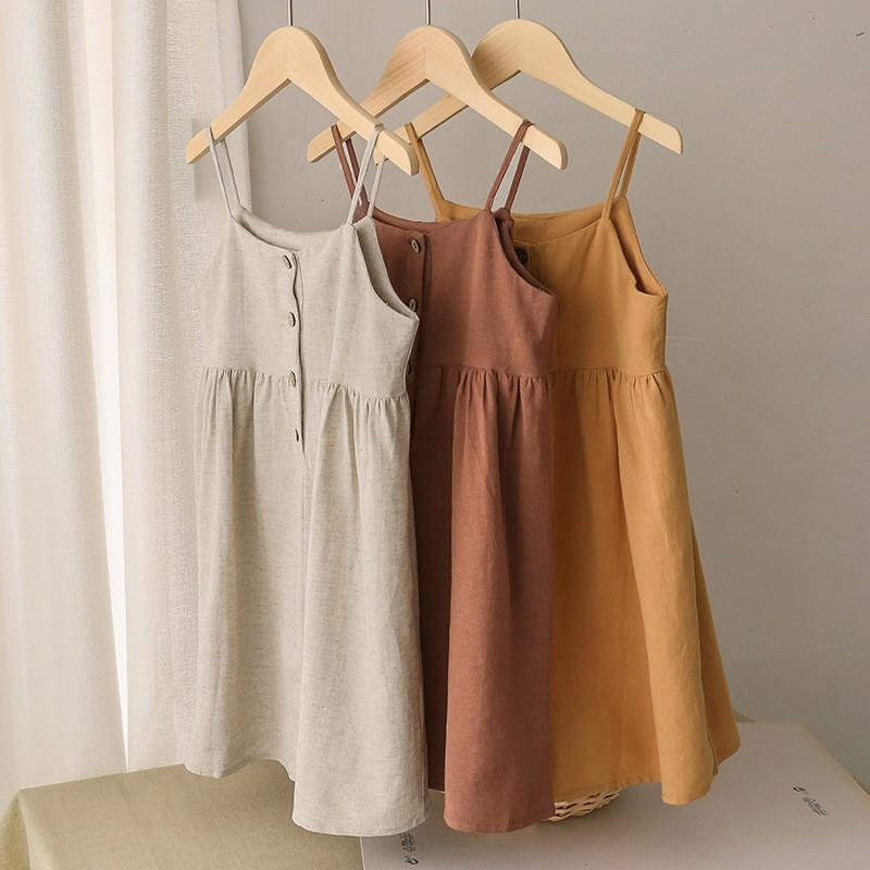 ワンピース 女の子 キッズ リネン 麻混 ノースリーブ Aライン カジュアル おしゃれ リゾート プリンセ..