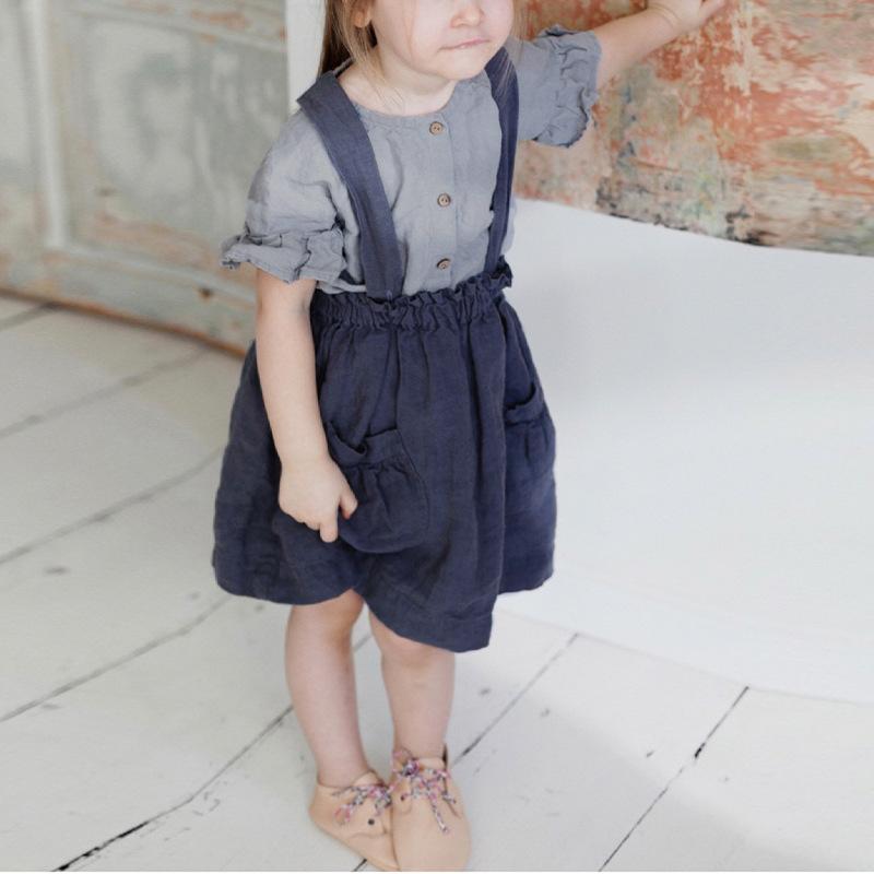 ジャンパースカート キッズ 女の子 綿麻 サロペットスカート フリル かわいい ウエストゴム 調節可能 Aライン フレア ゆったり 無地 夏 通園 普段着 お出かけ 子供服 100cm 110cm 120cm 130cm 140cm