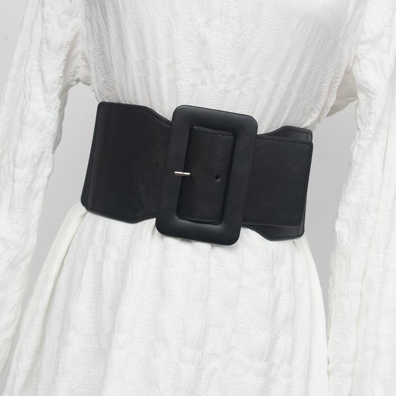 ウエストベルト レディース 伸縮性 ストレッチ 幅広 ウエストマーク スタイルアップ 個性的 デザイン スクエアバックル フェイクレザー コート ワンピース フォーマル カジュアル 着回し 万能