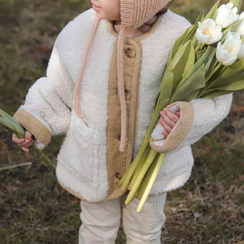 キッズ 女の子 アウター 切り替え デザイン ボア フリース クルーネック 長袖 シングルボタン 前開き ..