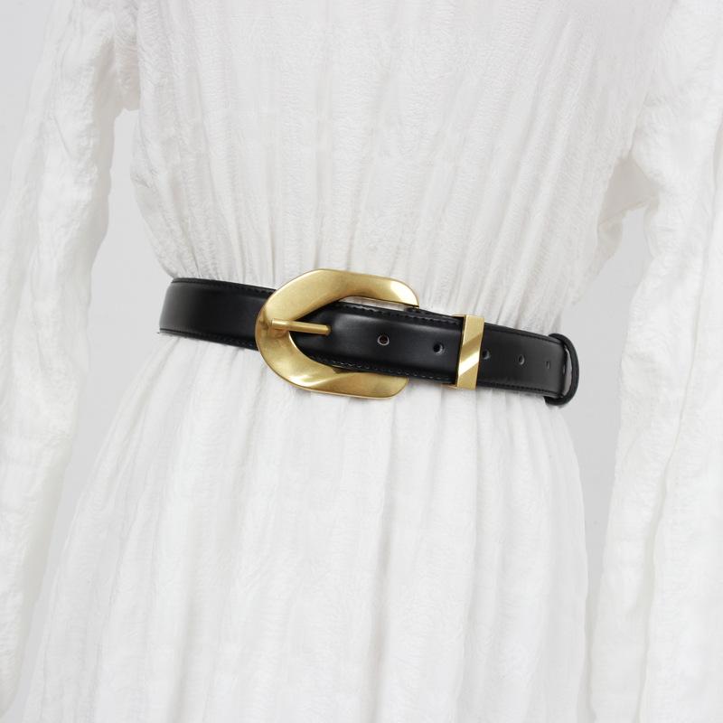 ウエストマークベルト レディース 本革 牛革 金属バックル デザイン性 韓国風 トレンド スーツスタイル オフィス 通勤 アウタースタイル スタイルアップ 細見え効果 ブラック ブラウン キャメル カーキ