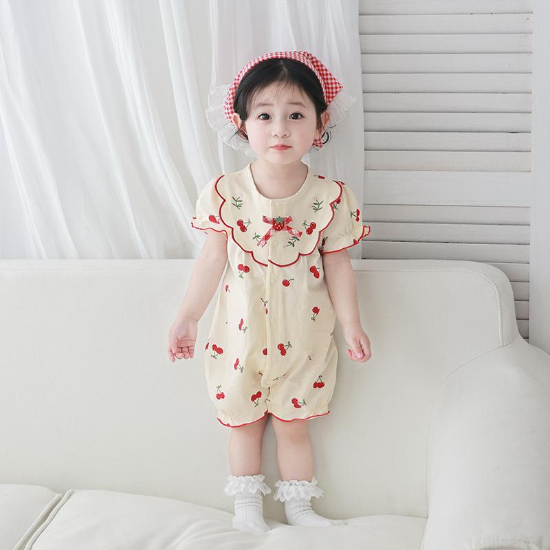 ベビー ロンパース 半袖 女の子 新生児 いちご柄 前開き カバーオール コットン 薄手 夏 韓国風 百日祝い お宮参り 退院着 出産祝い ギフト