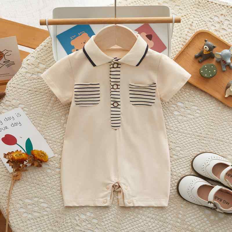ロンパース 男の子 新生児 ベビー 赤ちゃん服 薄手 襟付き 半袖 綿 春夏 プルオーバー カバーオール ア..