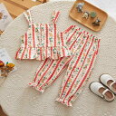 キッズ 女の子 セットアップ 夏用 薄手 綿100% サロペット ロングパンツ 2点セット かわいい うさぎ柄 韓国風 ベージュ ベビー服